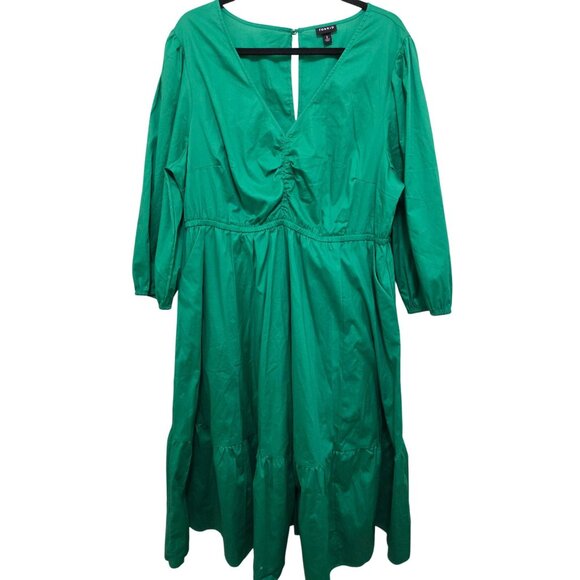 Torrid Green Midi Festival Dress Ruched Front & 3/4 Sleeves Size 2 - Picture 1 of 10